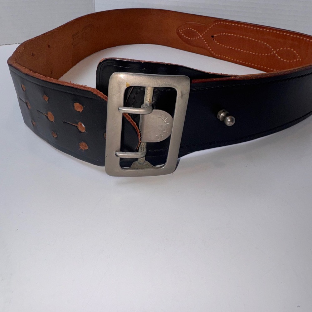 Jay-Pee Duty Belt Men 32 Black Top Grain Bridle Cowhide Double Buckle Sam Browne